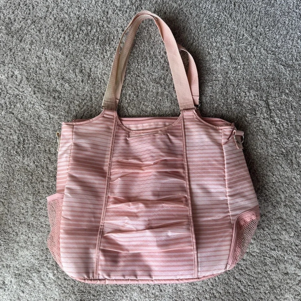 Thirty One 31 Peach Stripe Bag All Pro Tote Pool Beach Gym Yoga Diaper *Read